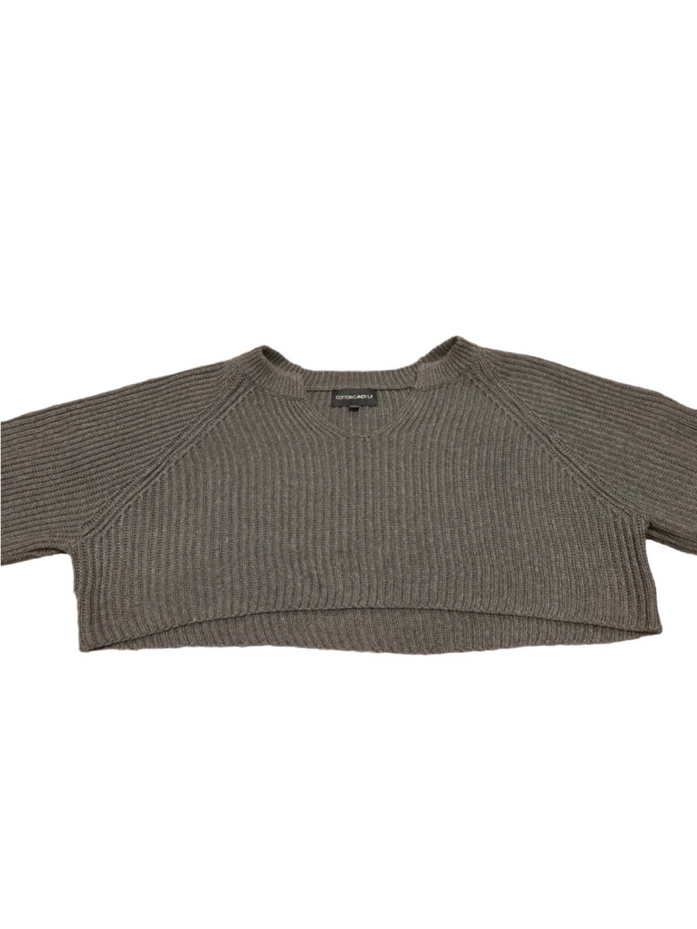 Cotton Candy LA Ribbed Cropped Crewneck Sweater - Gray - Picture 4 of 11
